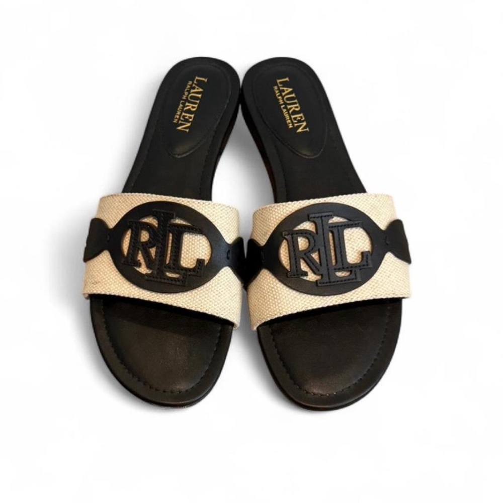 Ralph Lauren Alegra Canvas & Leather Slide Sandal 8.5 - Picture 2 of 8